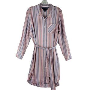Tommy Hilfiger Pink Blue Striped Long Sleeve Shirtdress Belted sz 14